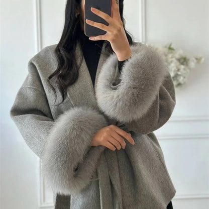 Evioleta | High Quality Overcoat with Fluffy Sleeves