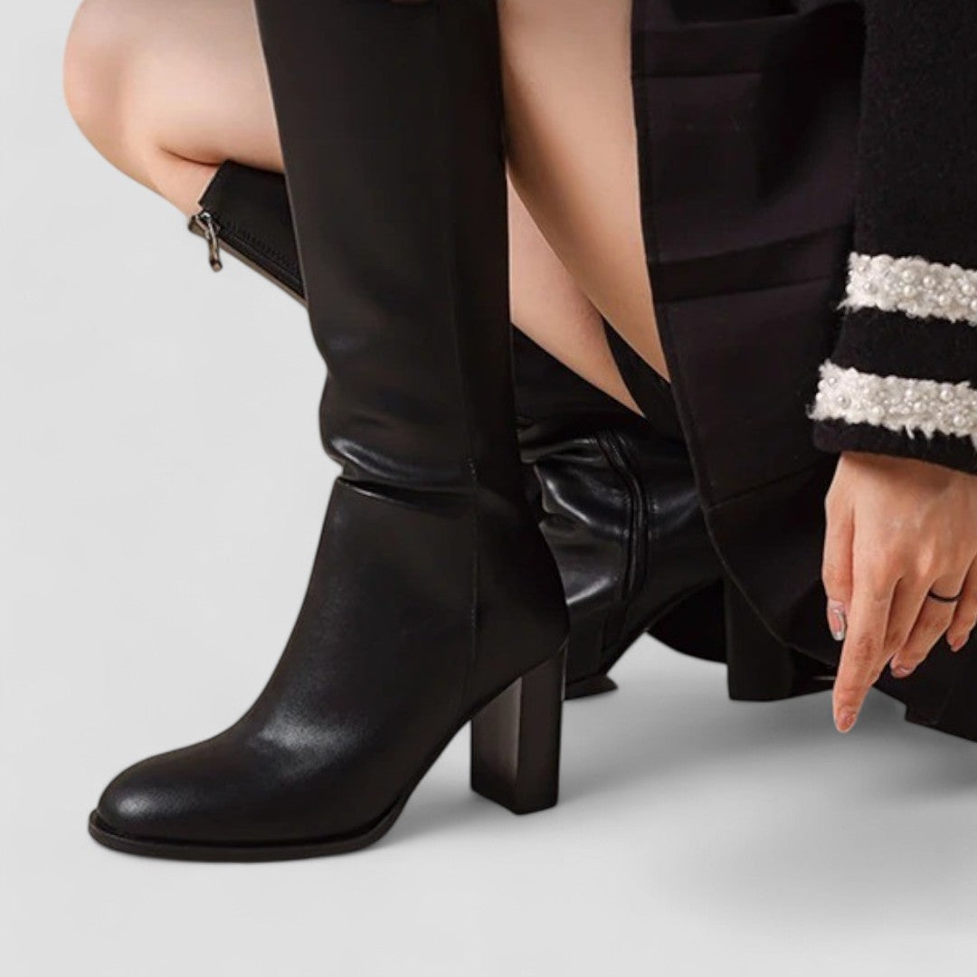 Evioleta | Classy Knee High Chunky Heel Boots