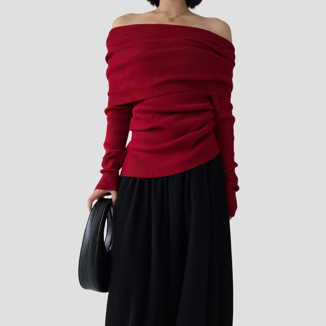 Evioleta | Elegant Vintage Off-Shoulder Knitted Pullover