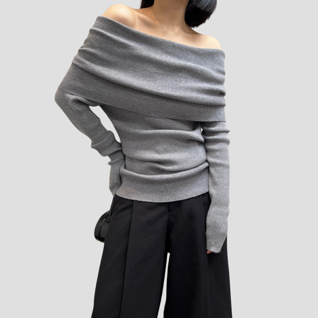 Evioleta | Elegant Vintage Off-Shoulder Knitted Pullover