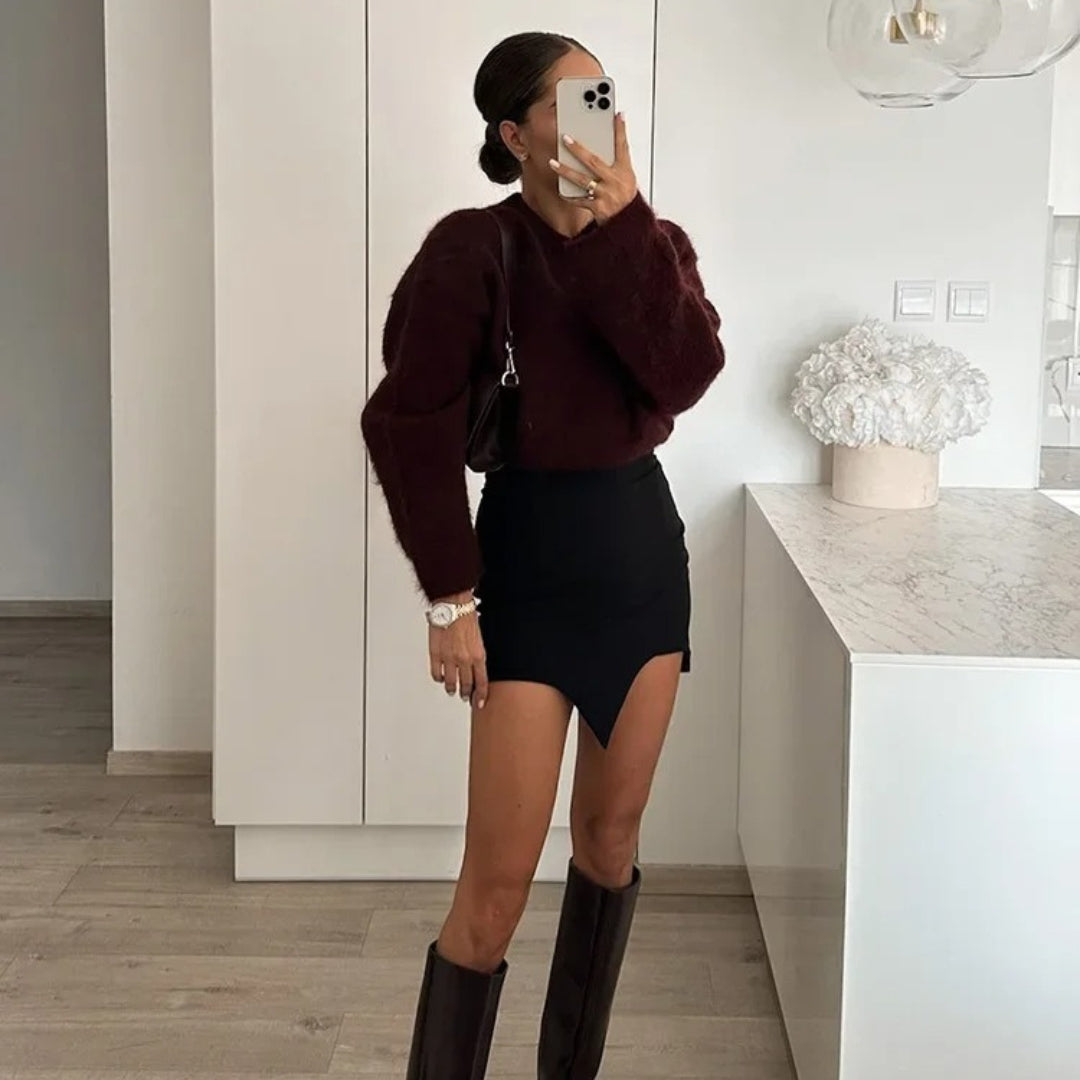 Evioleta | Stylish Knit Burgundy Pullover