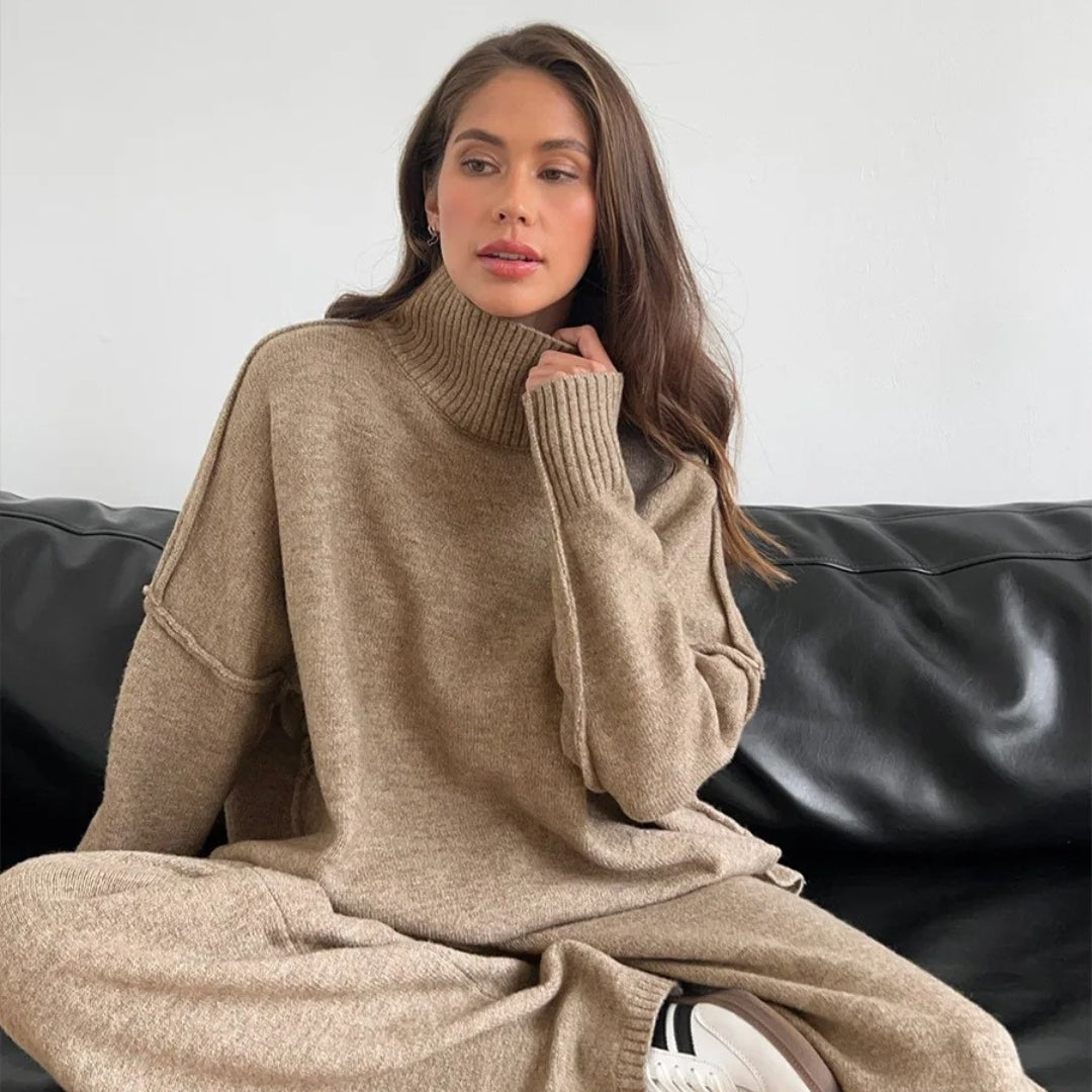 Evioleta | Turtleneck Knitted Set - Wide Leg Trousers & Jumper