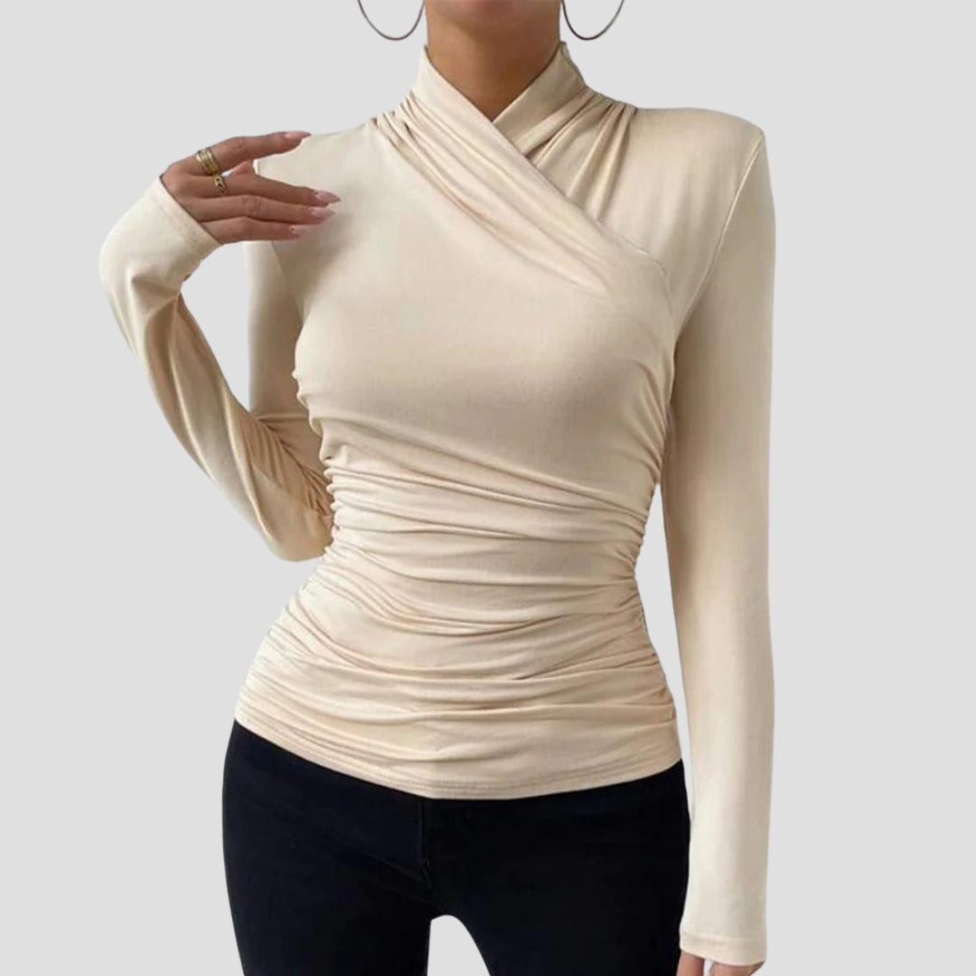 Evioleta | Cross-over Collar Elevated Basic Long Sleeve Top