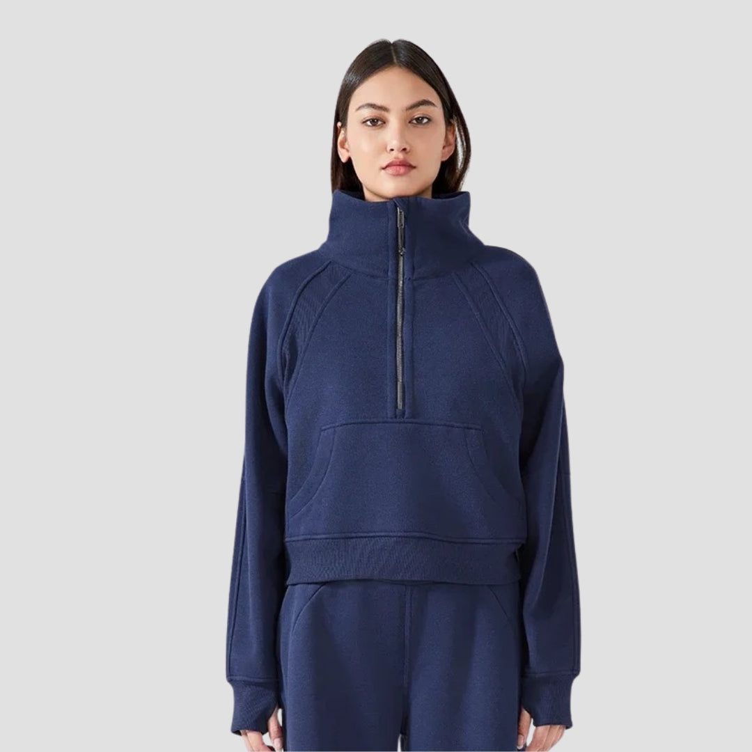 Evioleta | Premium Cropped Thick Sport Half-zip Hoodie