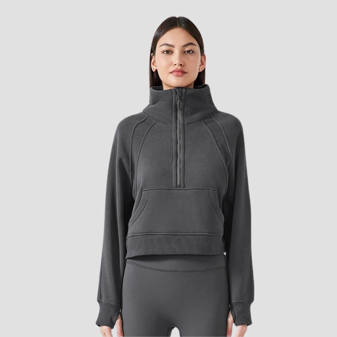 Evioleta | Premium Cropped Thick Sport Half-zip Hoodie