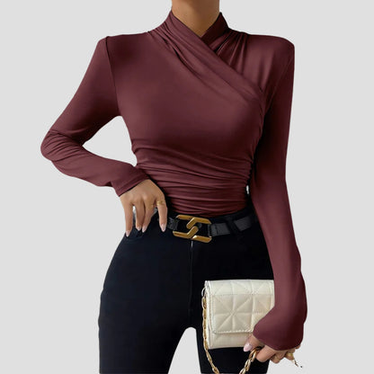 Evioleta | Cross-over Collar Elevated Basic Long Sleeve Top