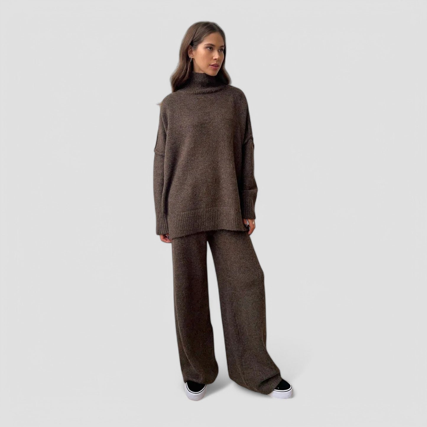 Evioleta | Turtleneck Knitted Set - Wide Leg Trousers & Jumper