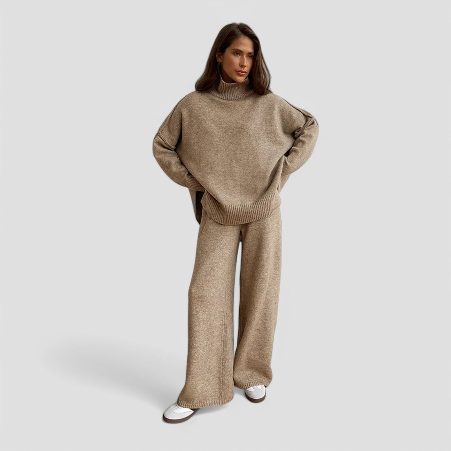 Evioleta | Turtleneck Knitted Set - Wide Leg Trousers & Jumper