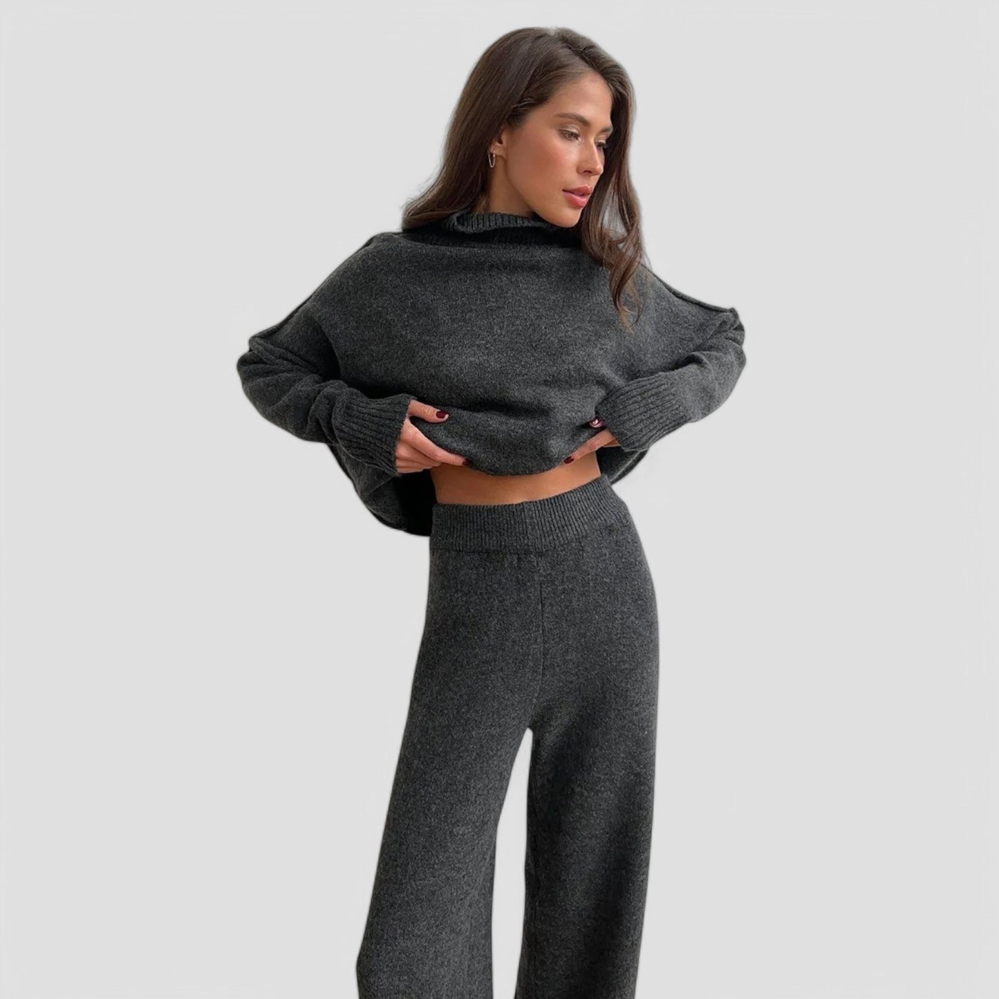 Evioleta | Turtleneck Knitted Set - Wide Leg Trousers & Jumper