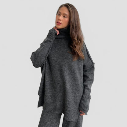 Evioleta | Turtleneck Knitted Set - Wide Leg Trousers & Jumper