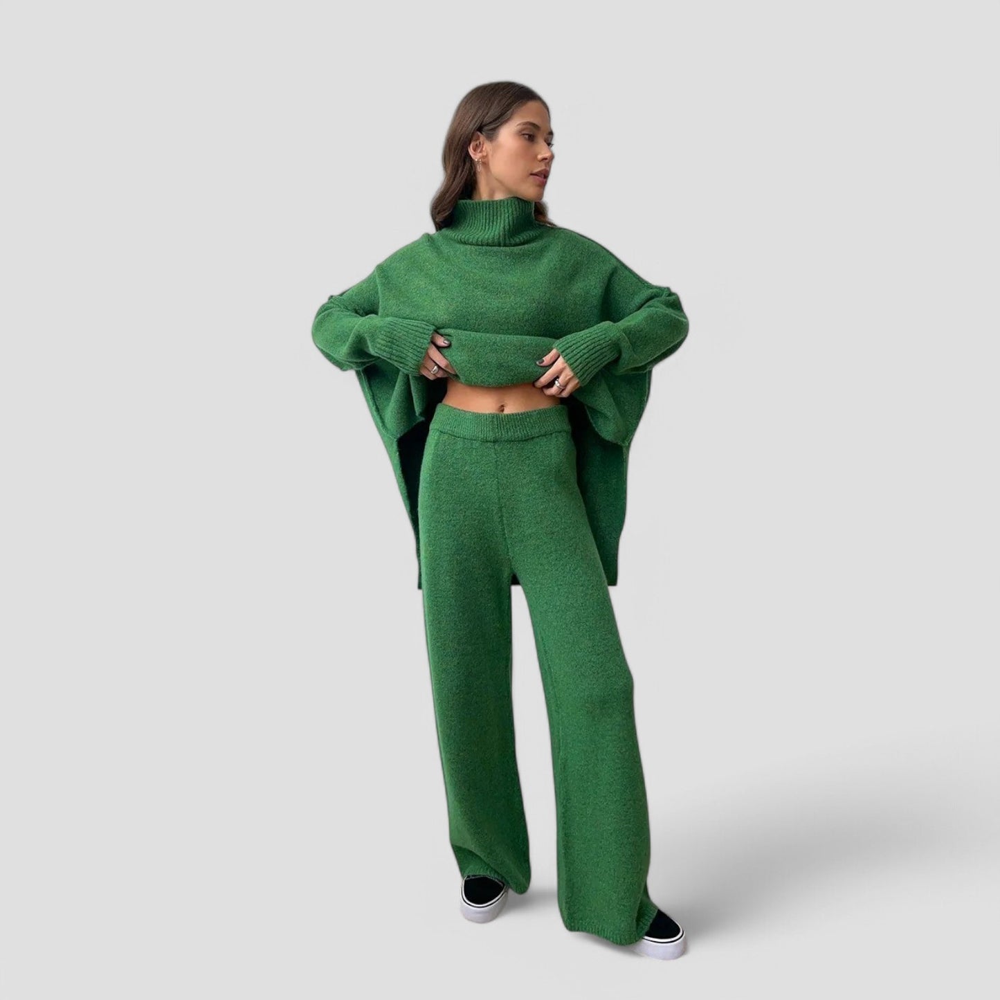 Evioleta | Turtleneck Knitted Set - Wide Leg Trousers & Jumper