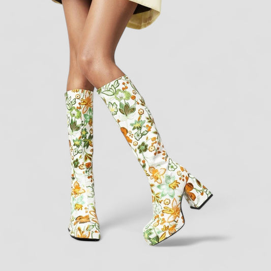 Evioleta | Special Knee High Floral Platform Boots