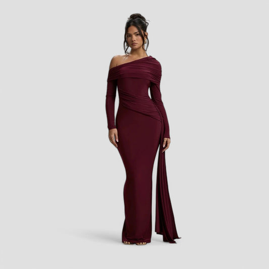 Evioleta | Modest Off Shoulder Draped Long Dress