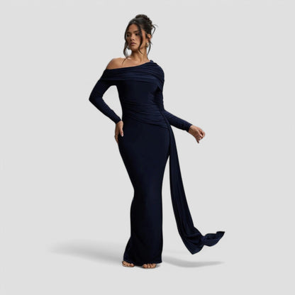 Evioleta | Modest Off Shoulder Draped Long Dress