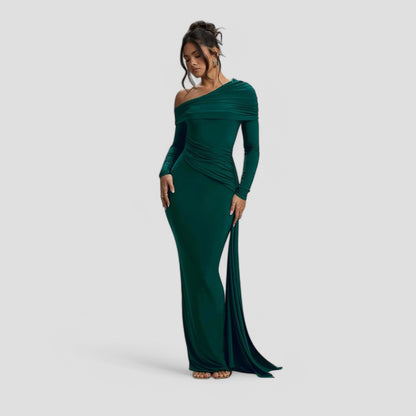 Evioleta | Modest Off Shoulder Draped Long Dress