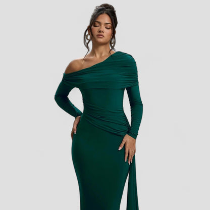 Evioleta | Modest Off Shoulder Draped Long Dress