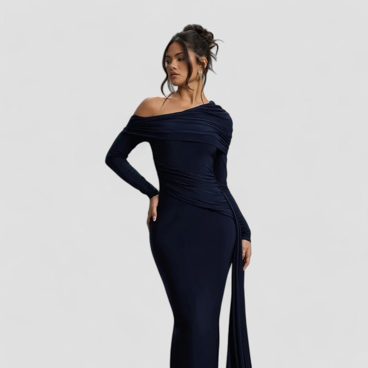 Evioleta | Modest Off Shoulder Draped Long Dress