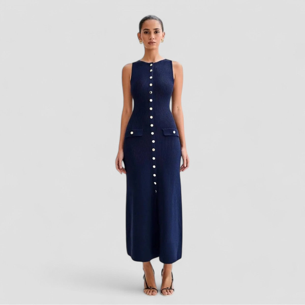 Evioleta | Old-Money Button Down Sleeveless Maxi Dress